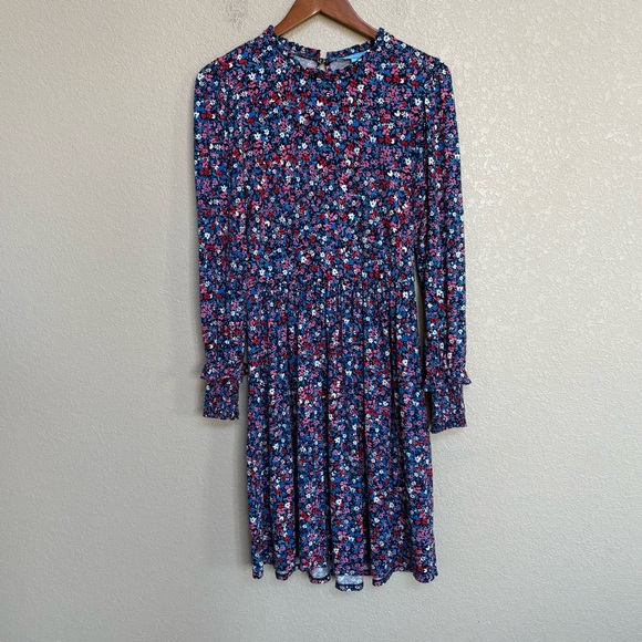 Draper James Navy Ditsy Floral Smocked Cuff Long Sleeve Dress Small - Picture 2 of 10